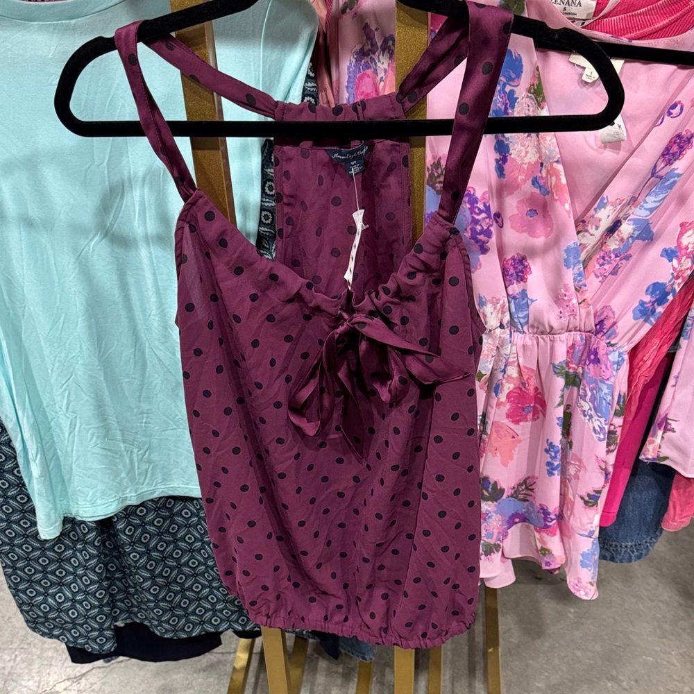 American Eagle Outfitters Burgundy Polka Dot Camisole